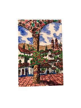 Hand Painted Mexican Wall Tile With Scenic View